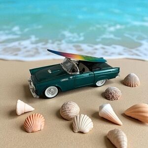 1955 Ford Thunderbird Green Die-Cast Model Car Surfboard Rare Collectible